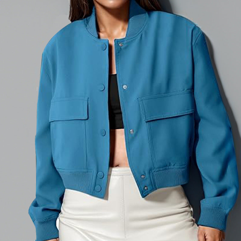 Casual Loose Short Jacket With Big Pockets For Women