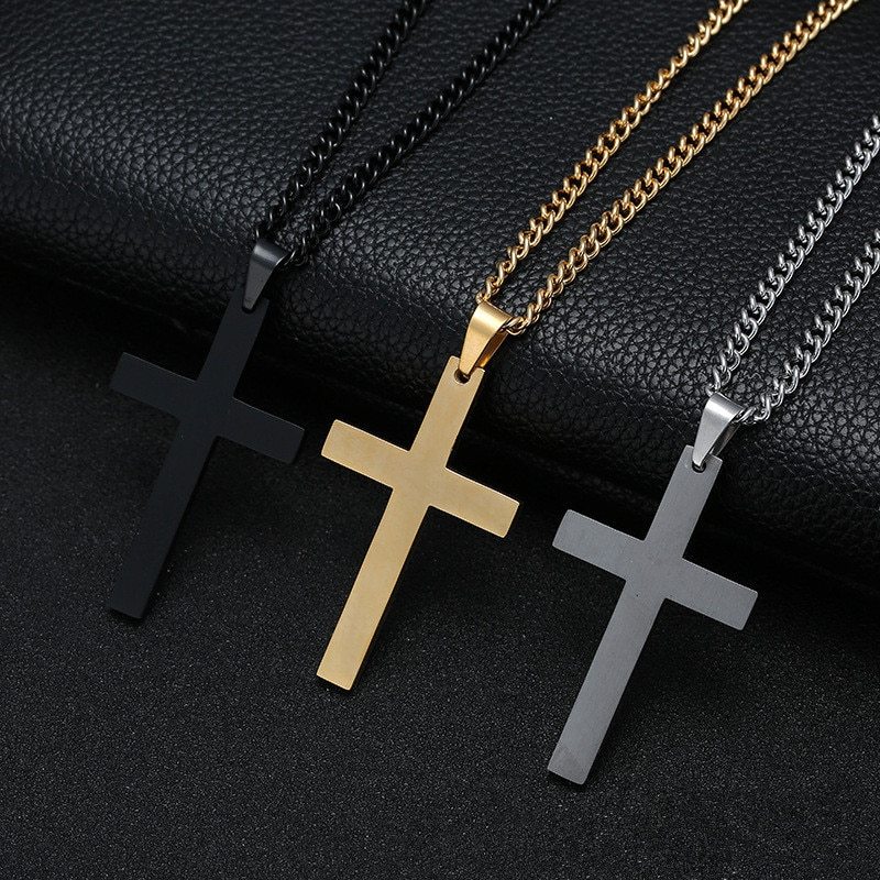 Cross Necklace Mens Pendant Stainless Steel Jewelry