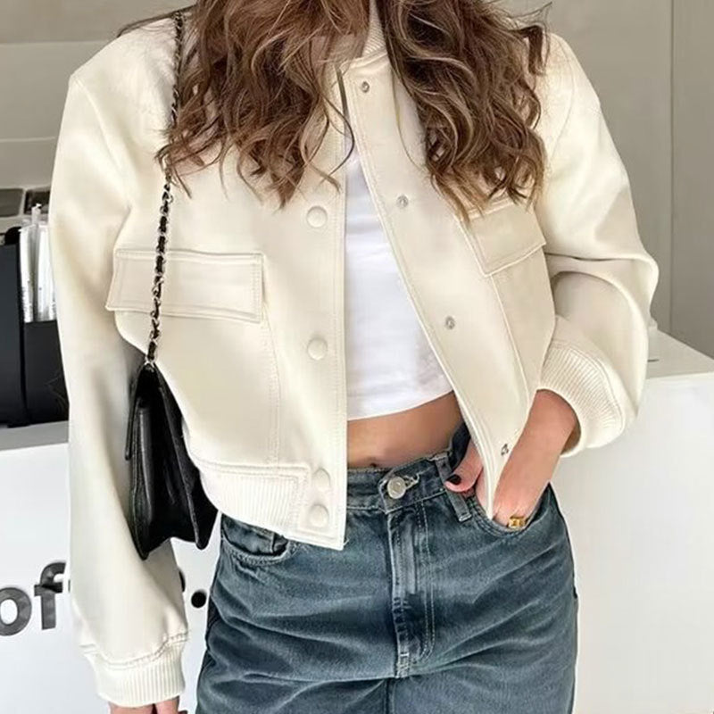 Casual Loose Short Jacket With Big Pockets For Women