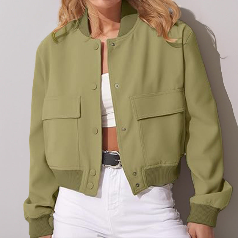 Casual Loose Short Jacket With Big Pockets For Women