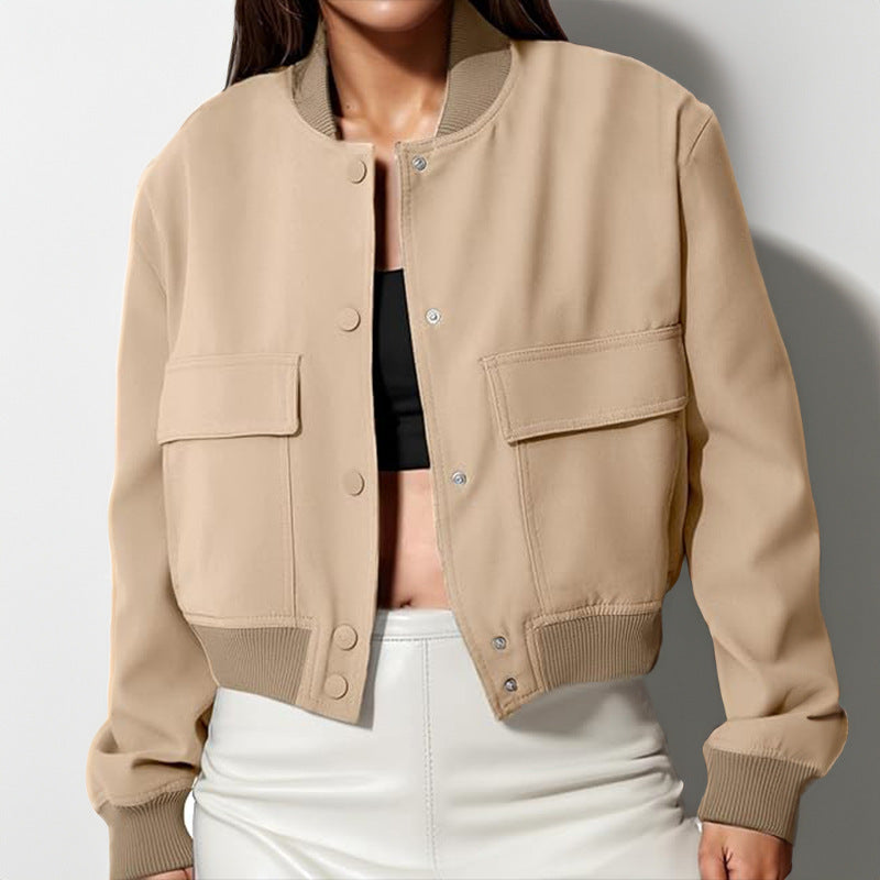 Casual Loose Short Jacket With Big Pockets For Women