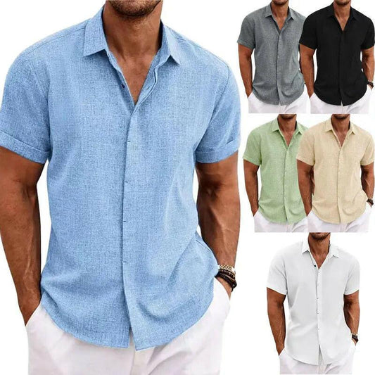 Men Linen Shirt Short-sleeved.