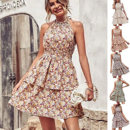 Mini Dress Fashion Boho Backless Ruffled A-Line Beach Dresses For Women Clothing.